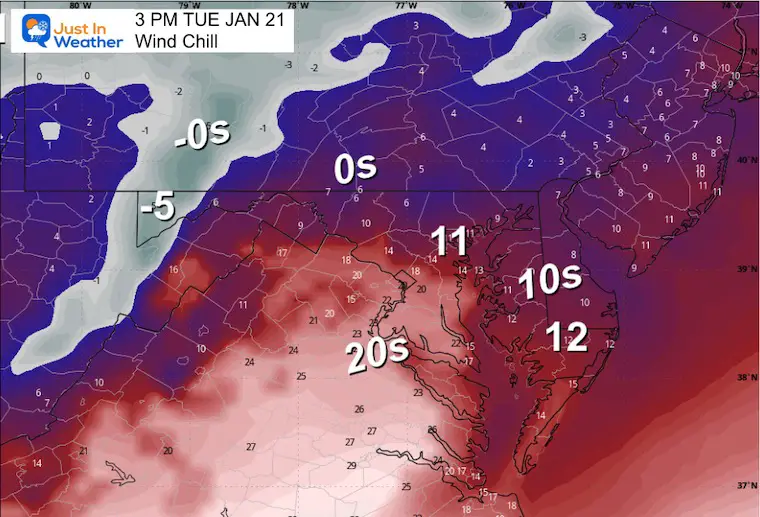 January 21 weather wind chill Tuesday afternoon 