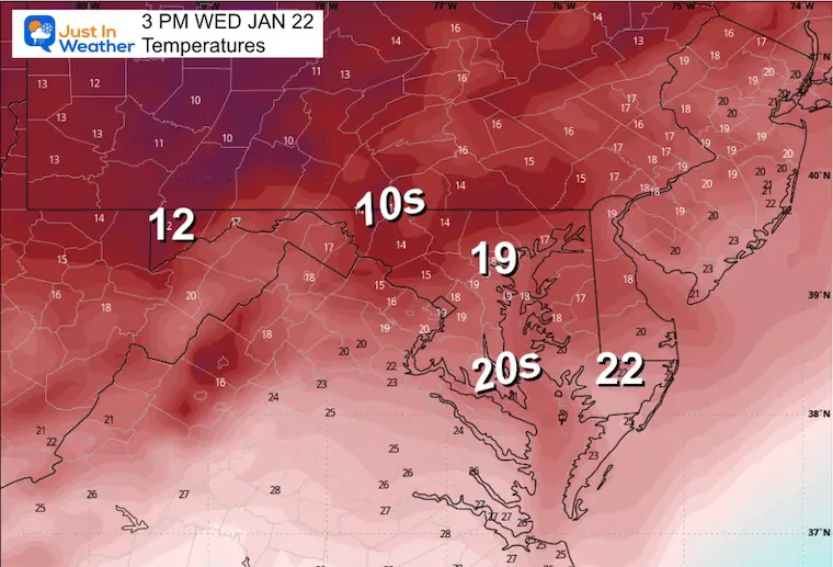 January 21 weather temperatures Wednesday afternoon