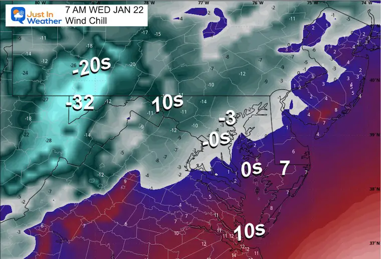 January 21 weather wind chill Wednesday morning