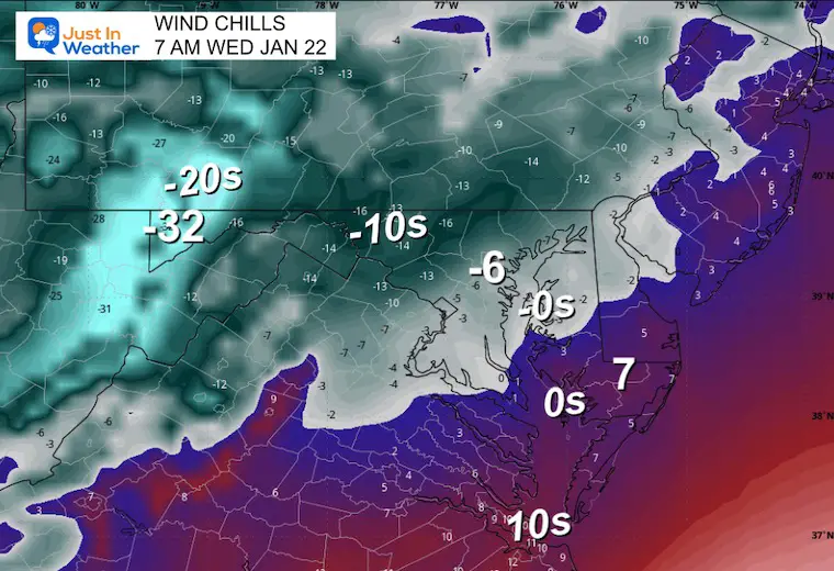 January 21 weather wind chill Wednesday morning