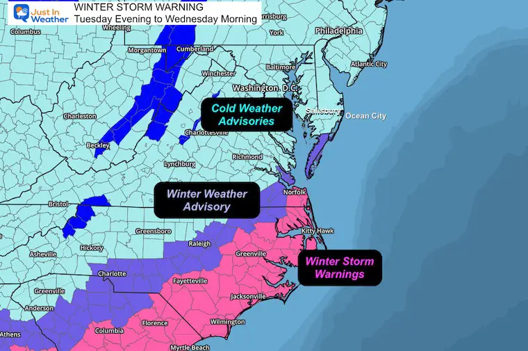 January 21 Winter Storm Warning Mid Atlantic