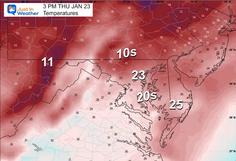 January 22 weather temperatures Thursday afternoon