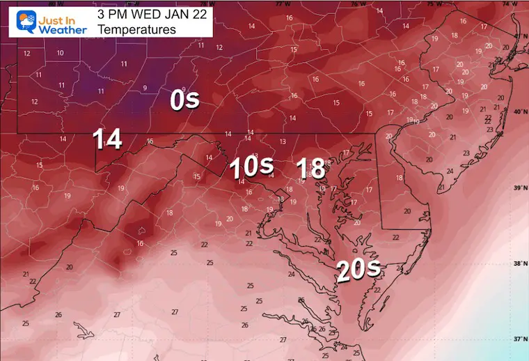 January 22 weather forecast Wednesday afternoon