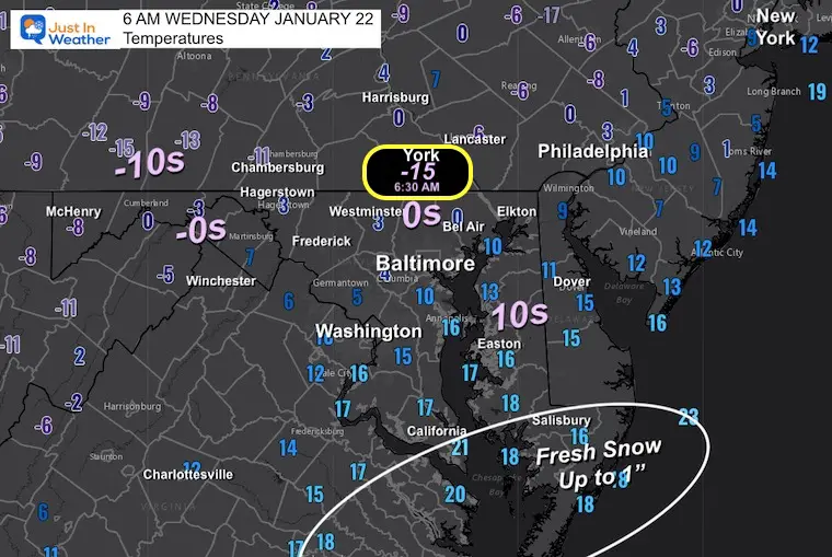 January 22 weather temperatures Wednesday morning