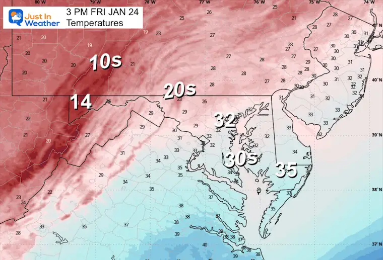 January 23 weather temperatures Friday afternoon