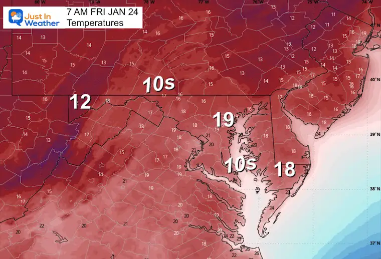 January 23 weather temperatures Friday morning