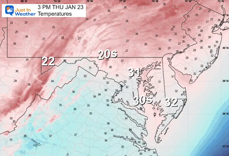 January 23 weather temperatures Thursday afternoon