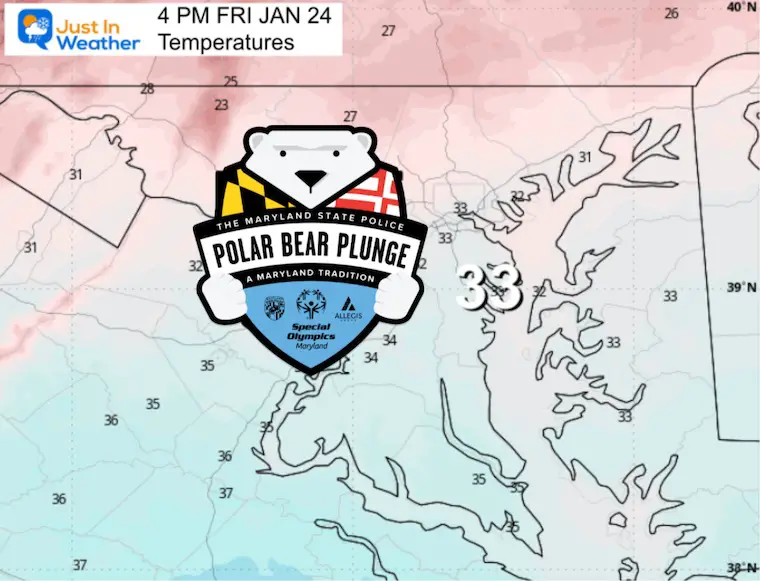 January 24 polar bear plunge temperature Friday afternoon