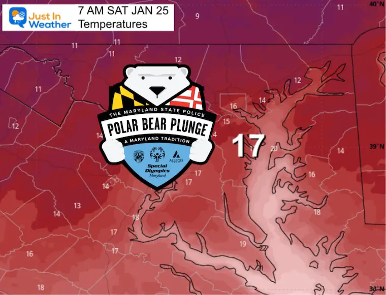 January 24 polar bear plunge temperature Saturday morning