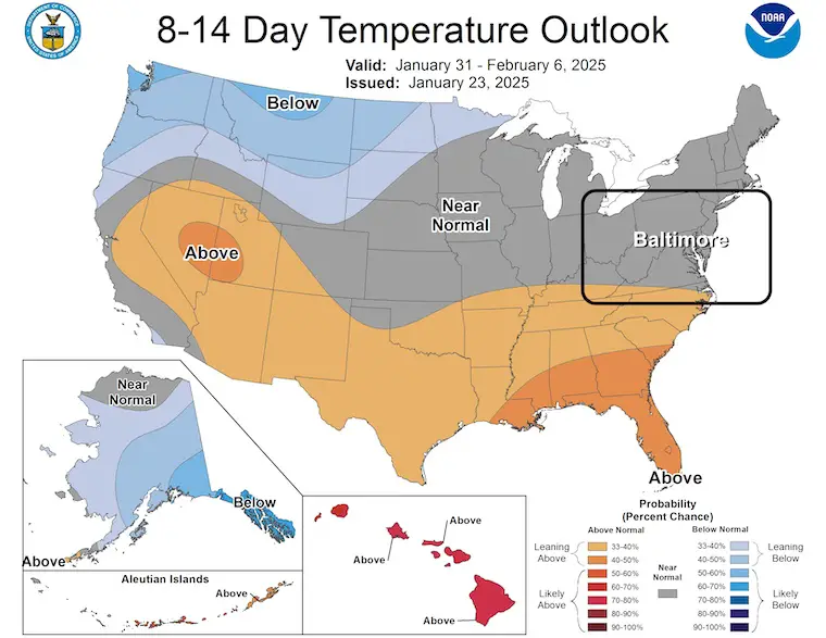 January 24 weather temperatures NOAA Outlook