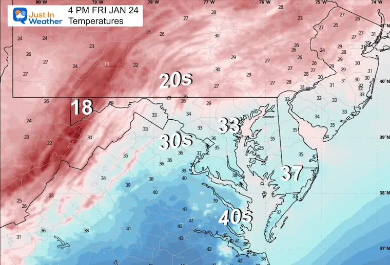 January 24 weather temperatures Friday afternoon 