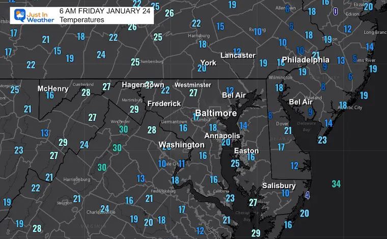 January 24 weather temperatures Friday morning