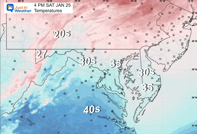 January 24 weather temperatures Saturday afternoon