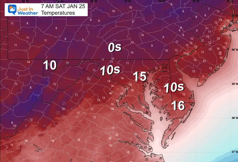 January 24 weather temperatures Saturday morning