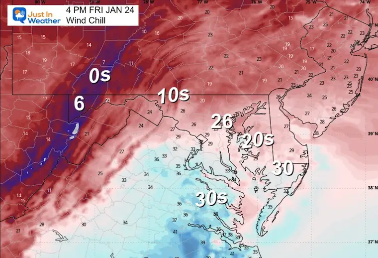 January 24 weather wind chill Friday afternoon 