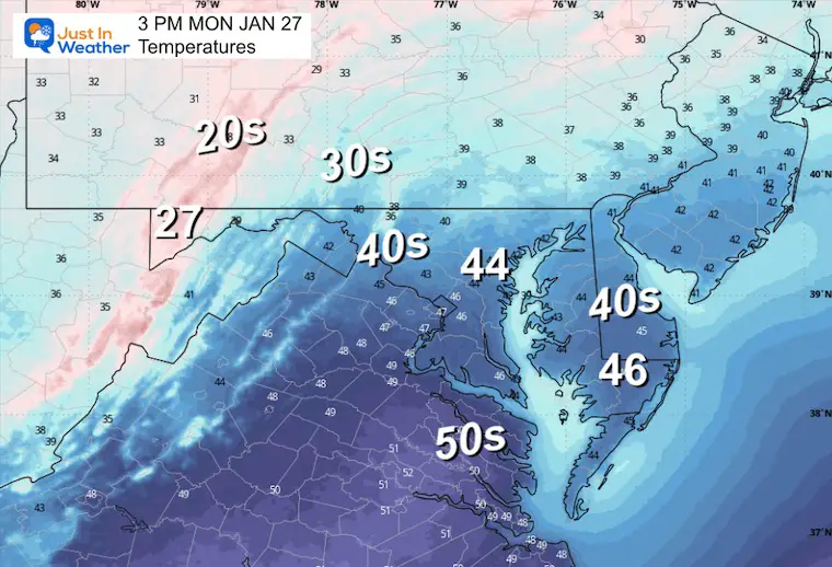 January 26 weather temperatures Monday afternoon