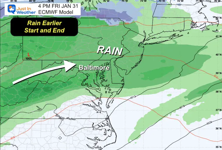 January 27 weather forecast storm Friday afternoon rain ECMWF