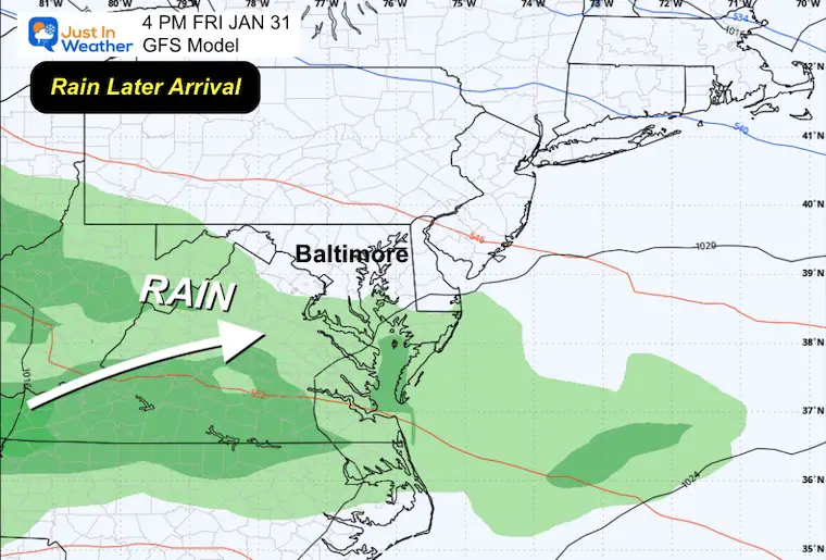 January 27 weather forecast storm Friday afternoon rain GFS