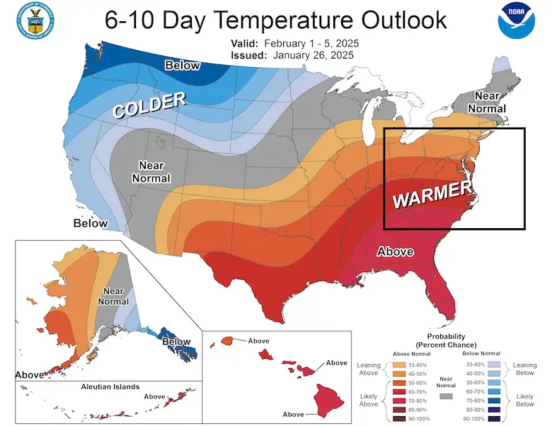 January 27 weather NOAA temperature outlook February