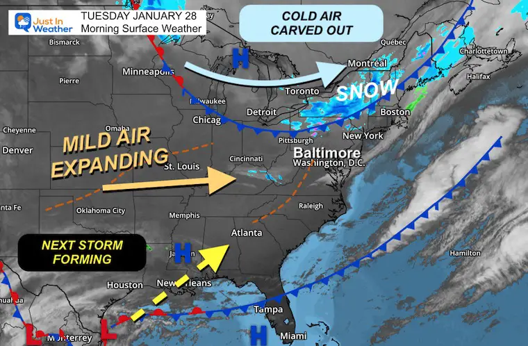 January 28 weather Tuesday morning