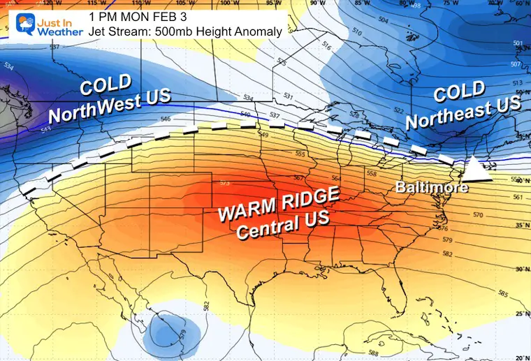 January 28 weather jet stream Monday