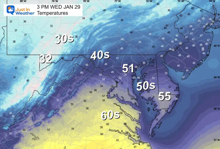 January 28 weather temperatures Wednesday afternoon