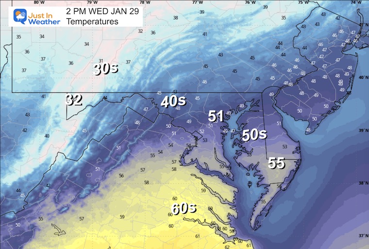 January 29 weather temperatures Wednesday afternoon