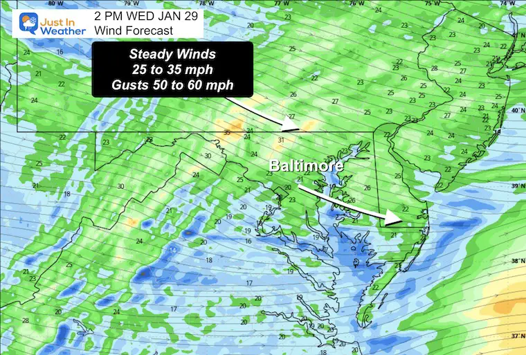 January 29 weather wind Wednesday afternoon