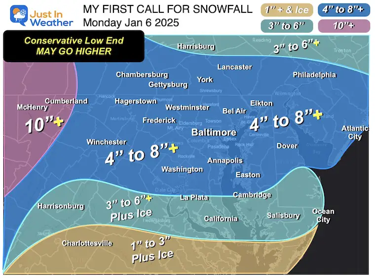 January 3 my first call for snowfall Monday