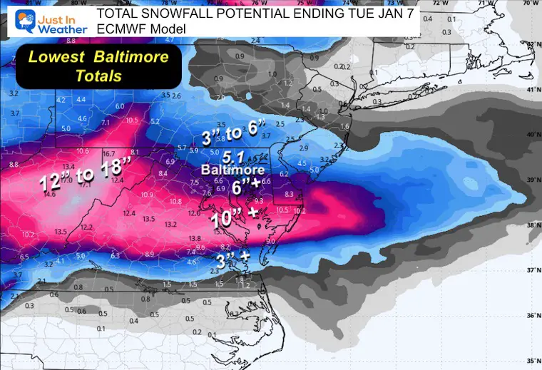 January 3 weather snow forecast Monday ECMWF