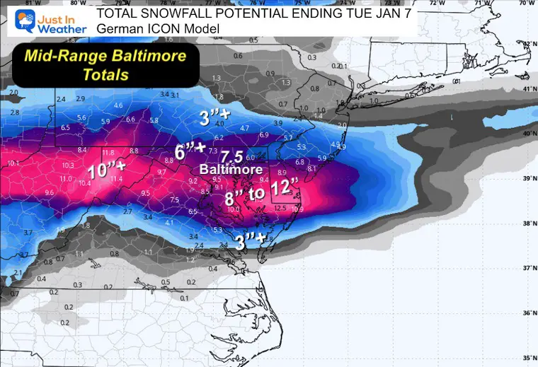 January 3 weather snow forecast Monday ICON