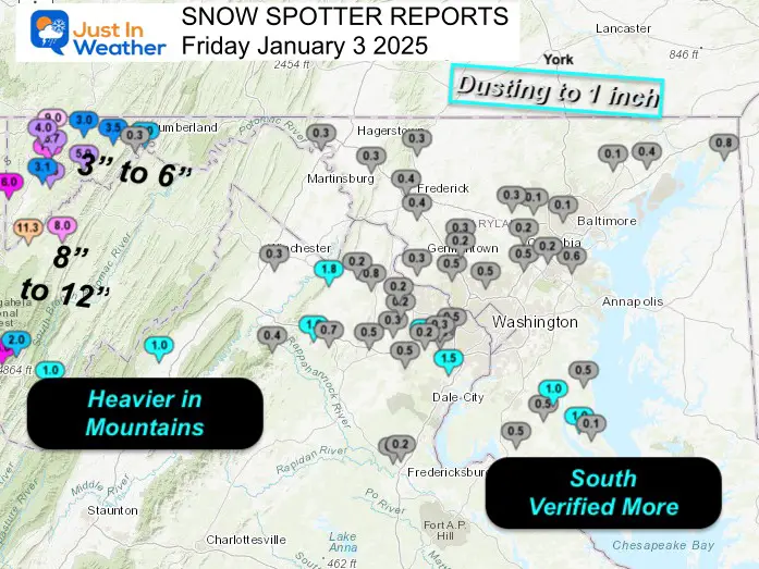 January 3 snow spotter reports