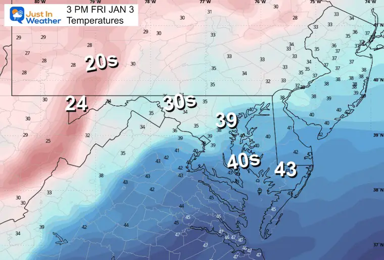 January 3 weather temperatures Friday afternoon 