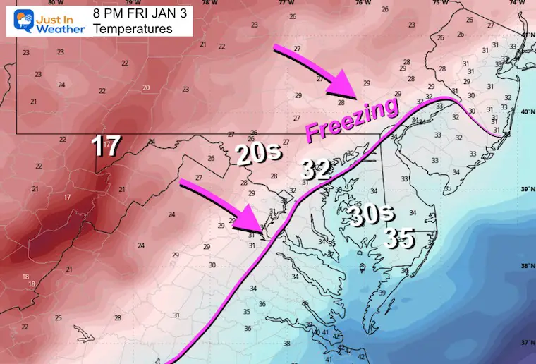 January 3 weather temperatures Friday night