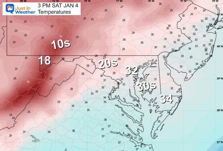 January 3 weather temperatures Saturday afternoon