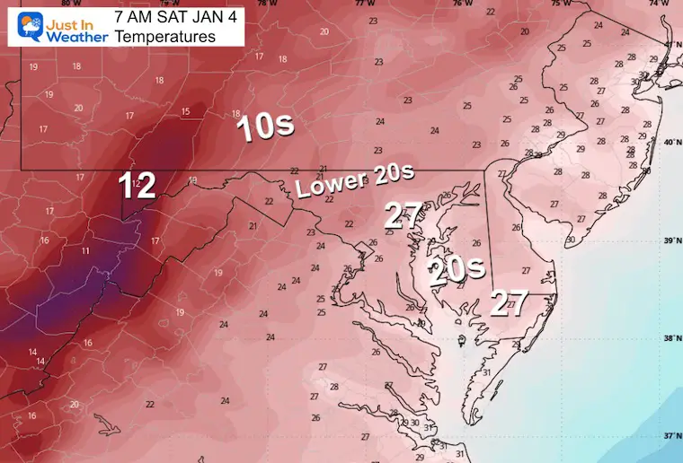 January 3 weather temperatures Saturday morning