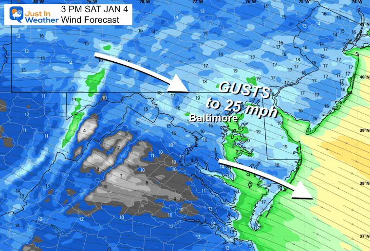 January 3 weather wind forecast Saturday afternoon