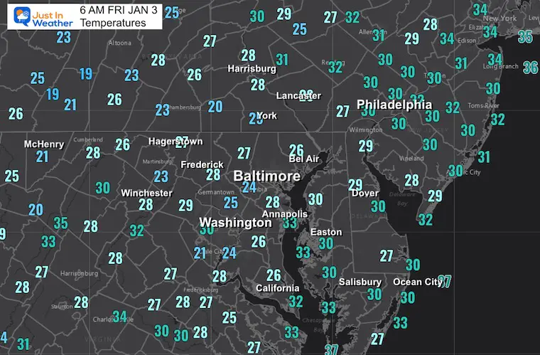 January 3 weather temperatures Friday morning