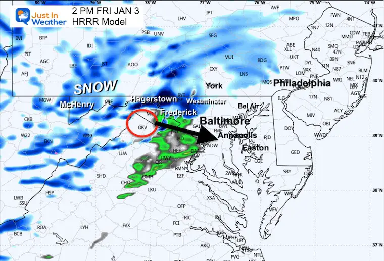 January 3 weather snow radar forecast Friday 2 PM