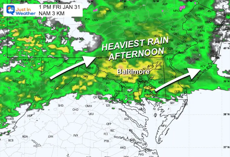 January 30 weather rain forecast Friday afternoon 1 PM