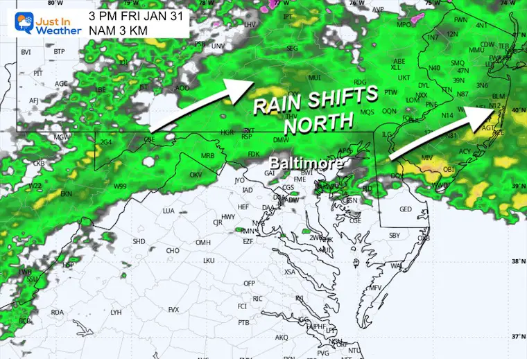 January 30 weather rain forecast Friday afternoon 3 PM