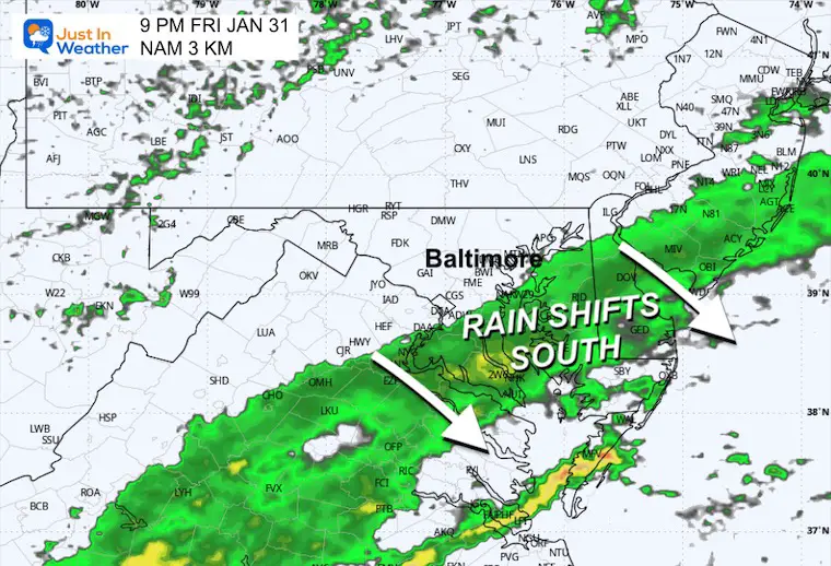 January 30 weather rain forecast Friday night 9 PM