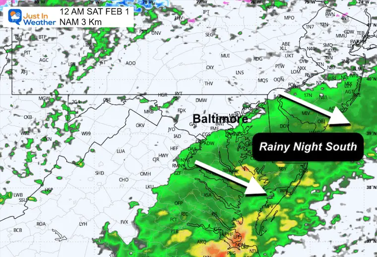 January 30 weather rain Saturday midnight