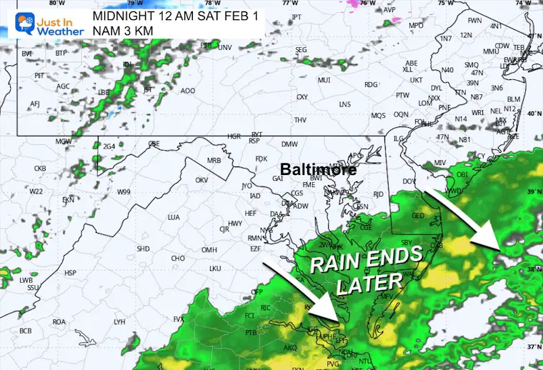 January 30 weather rain forecast Friday midnight Saturday