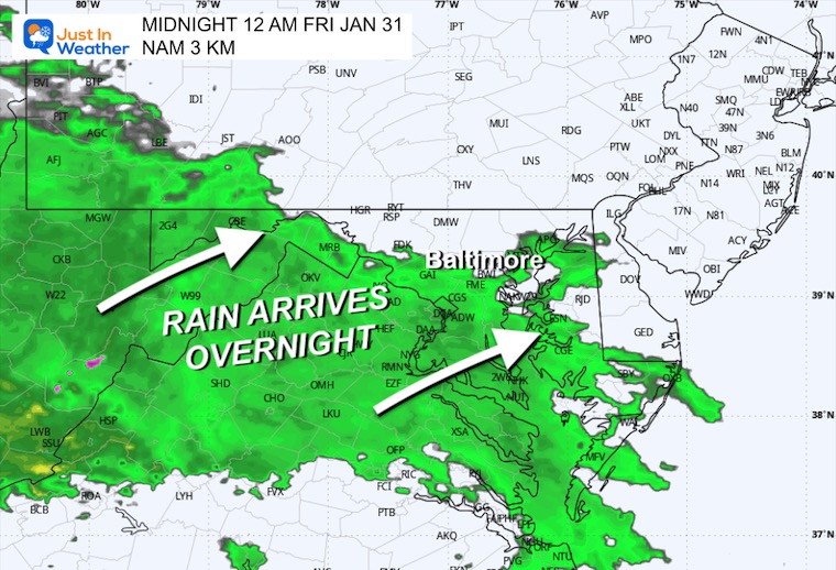 January 30 weather rain forecast Friday midnight