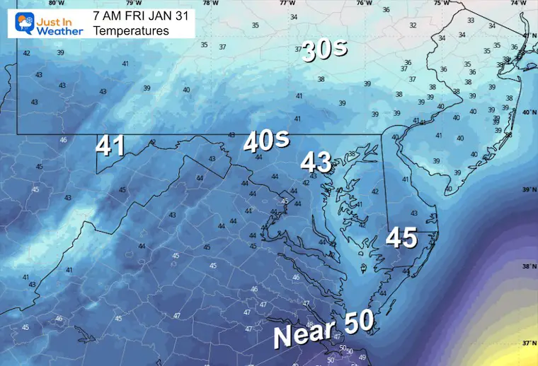 January 30 weather temperatures Friday morning