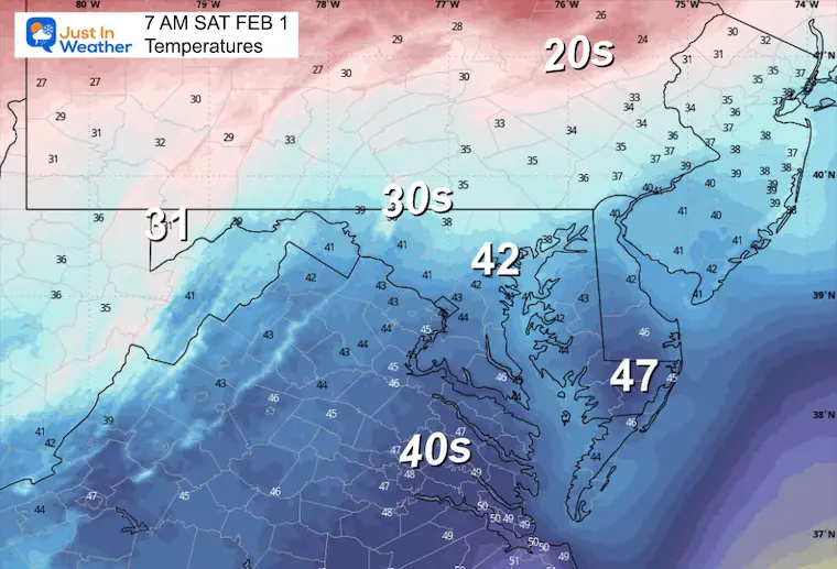 January 31 weather temperatures Saturday morning