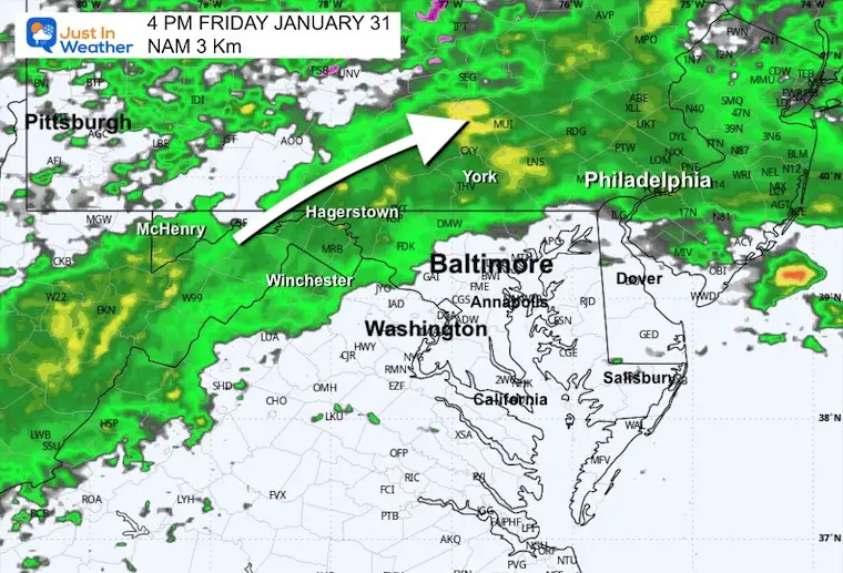 January 31 weather rain Friday afternoon 4 PM