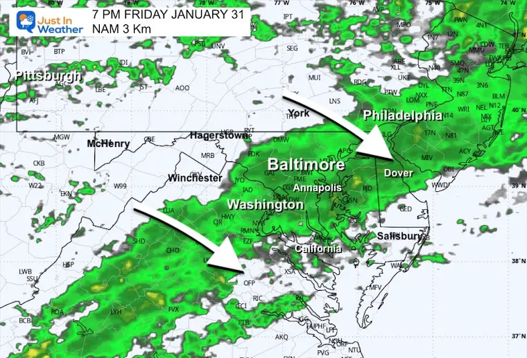 January 31 weather rain Friday evening 7PM