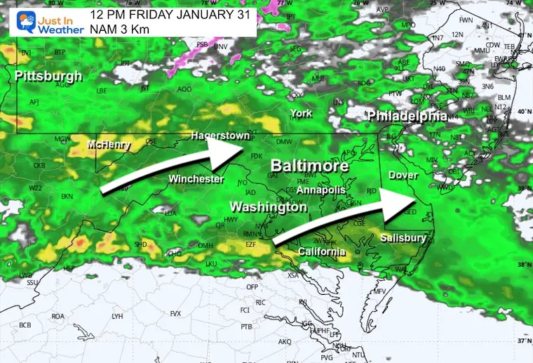 January 31 weather rain Friday noon